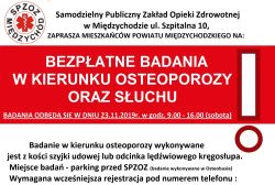 Bezpłatne badania w kierunku osteoporozy oraz słuchu - plakat