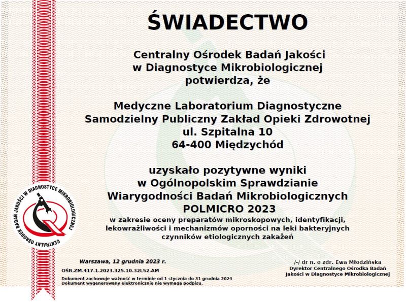 POLMICRO 2023 - certyfikat